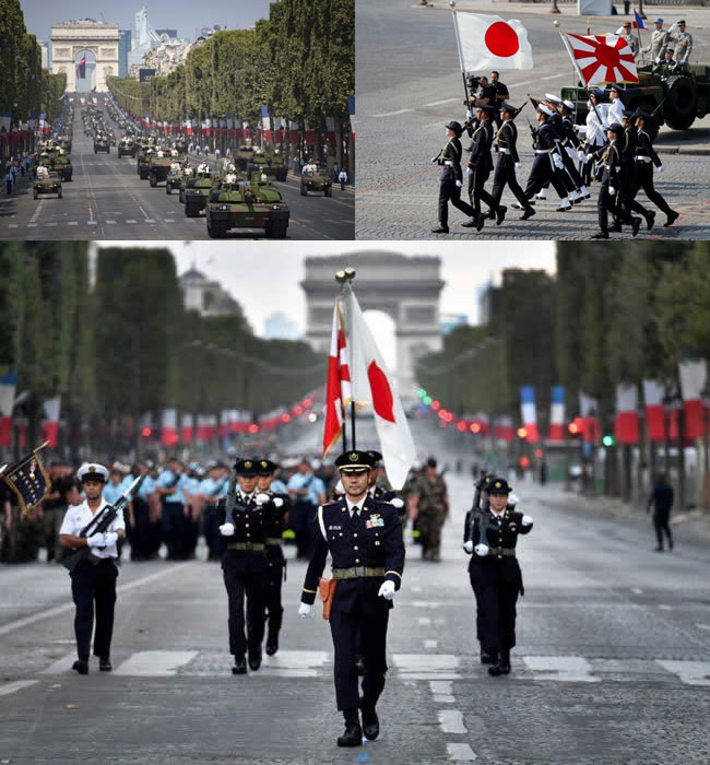 フランス革命記念パレードで旭日旗
