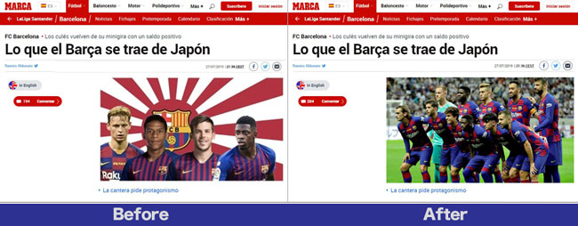 Spain marca Barcelona スペイン マルカ バルセロナ 親善試合 Rising Sun 旭日旗