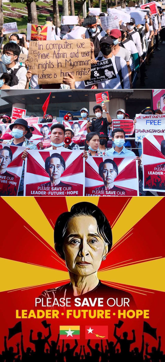 launch a coup against the Myanmar government 2021（ミャンマー政府に軍がクーデター）, Aung San Suu Kyi, Rising Sun 旭日旗