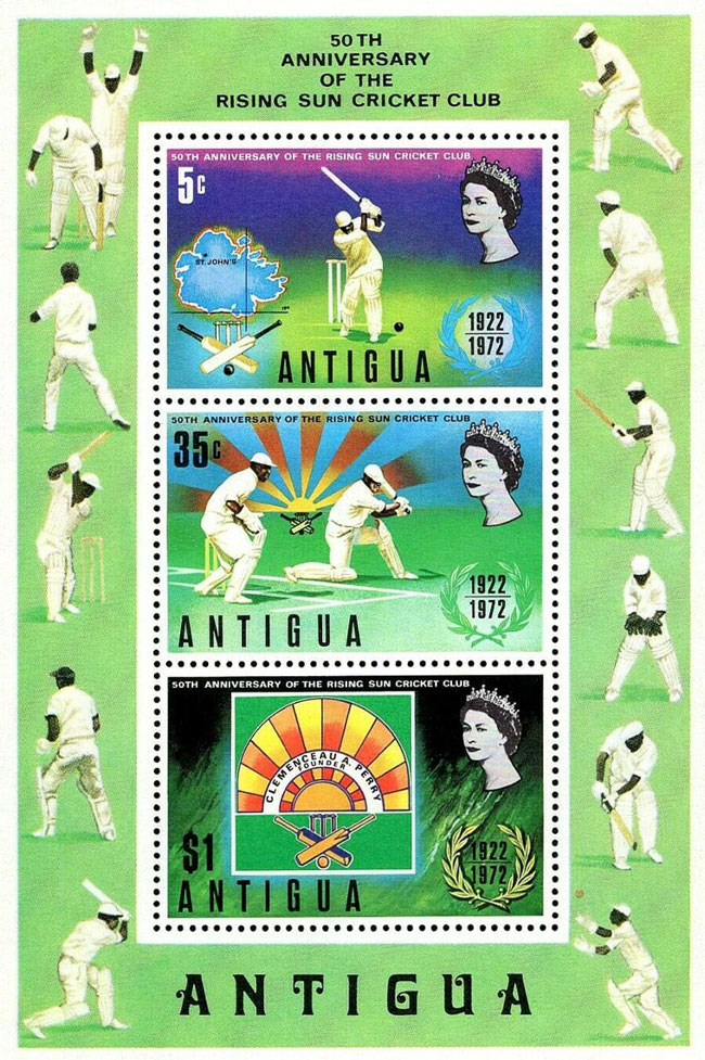 Antigua and Barbuda（アンティグア・バーブーダ）50th ANNIVERSARY OF THE RISING SUN CRICKET CLUB 1972 ,STAMP 切手. 旭日旗