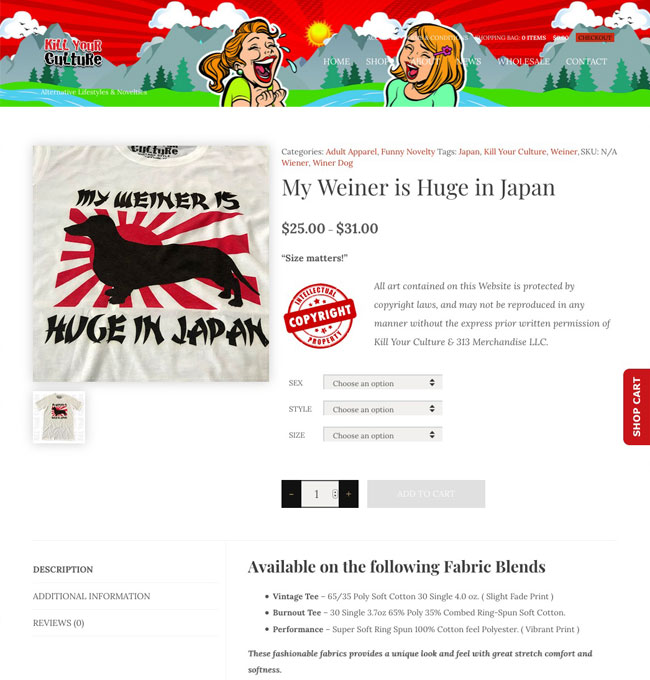 My Weiner is Huge in Japan - Kill Ypur Cultre, Rising Sun 旭日旗