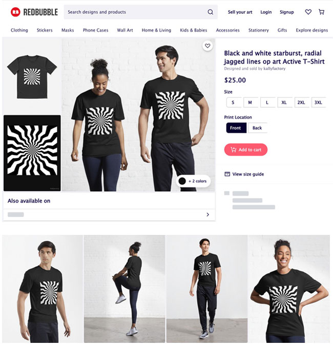 Black and white starburst, radial jagged lines op art [Active T-Shirt], Rising Sun 旭日旗