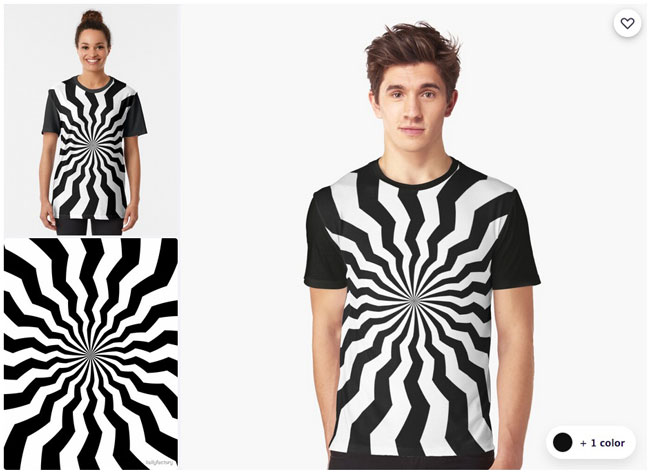 Black and white starburst, radial jagged lines op art [Graphic T-Shirt], Rising Sun 旭日旗