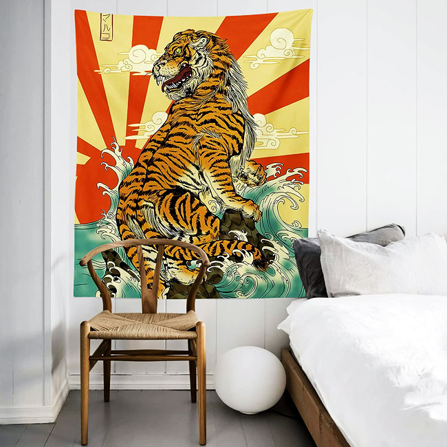 Ukiyoe Design Japanese Fierce Tiger,Spanker Space tapestries, 猛虎のタペストリー, Rising Sun 旭日旗