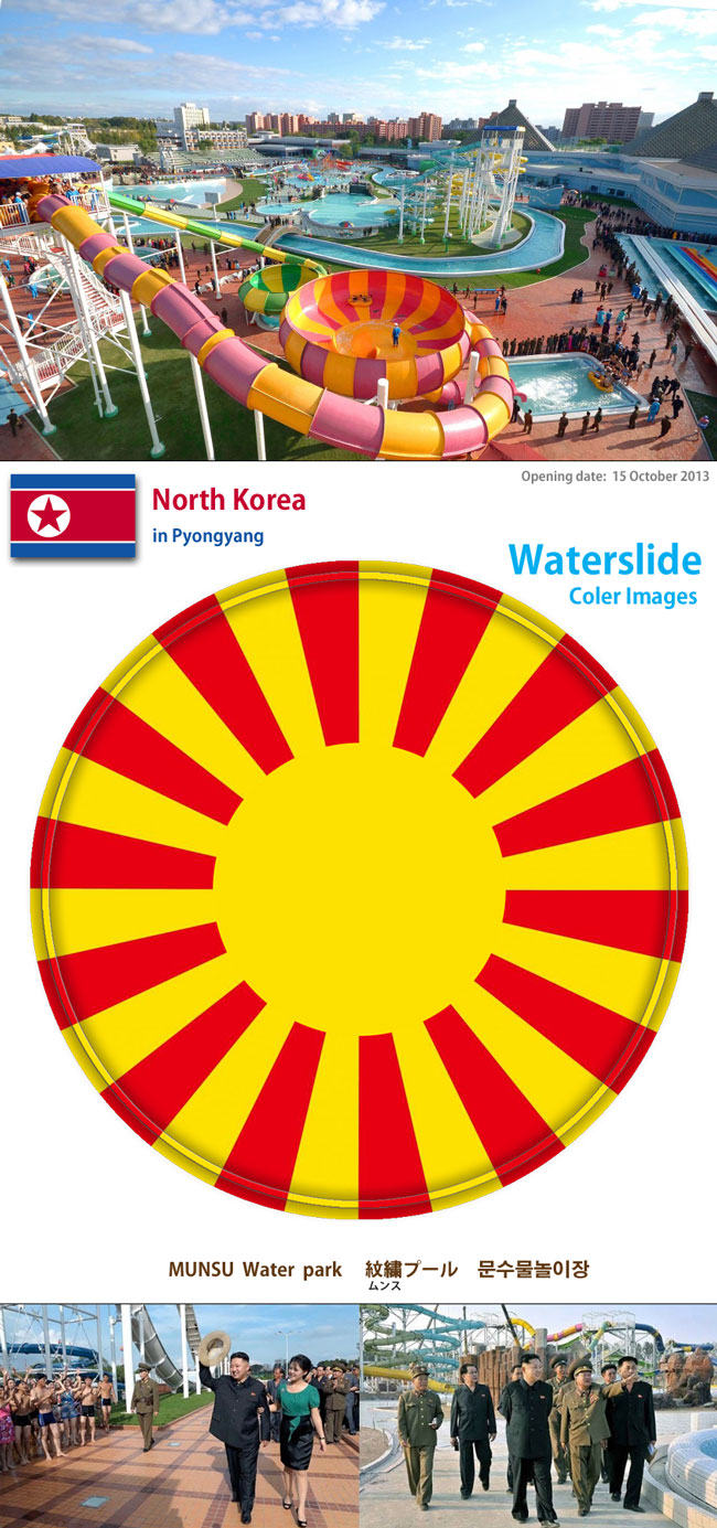 紋繍(ﾑﾝｽ)プール,金正恩（Kim Jong-un 김정은）MUNSU Water park Waterslide,문수물놀이장,Rising Sun 旭日旗