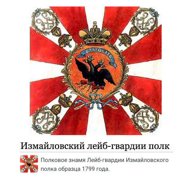 イズマイロフスキー連隊(Izmailovsky Life Guards Regiment),Полковое знамя Лейб-гвардии Измайловского полка образца 1799 года, Rising Sun Design 旭日旗,戦犯旗(전범기)